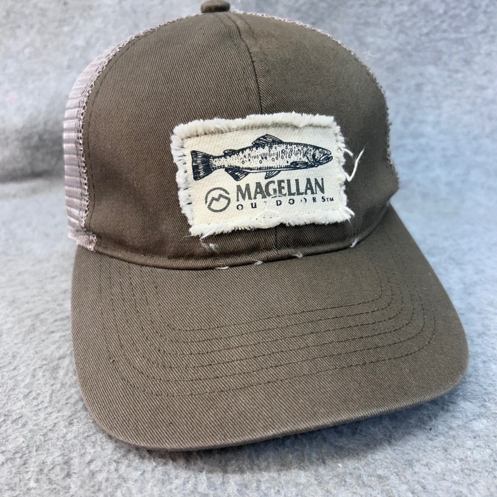 Magellan Outdoors Trout Fish Patch Mens Trucker Hat Snapback Mesh OSFM